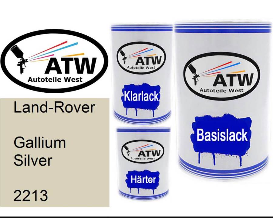 Land-Rover, Gallium Silver, 2213: 500ml Lackdose + 500ml Klarlack + 250ml Härter - Set, von ATW Autoteile West.